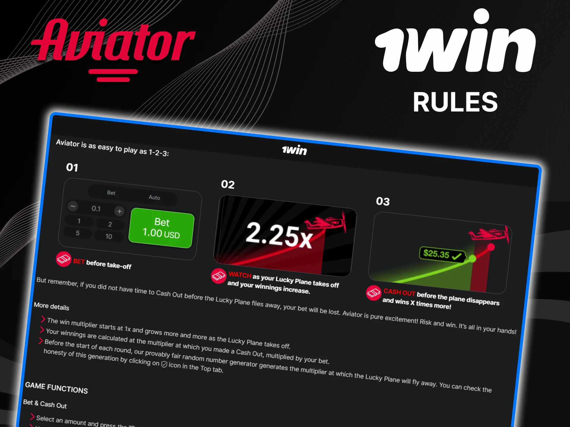 Before playing Aviator, you should study the rules for 1win.