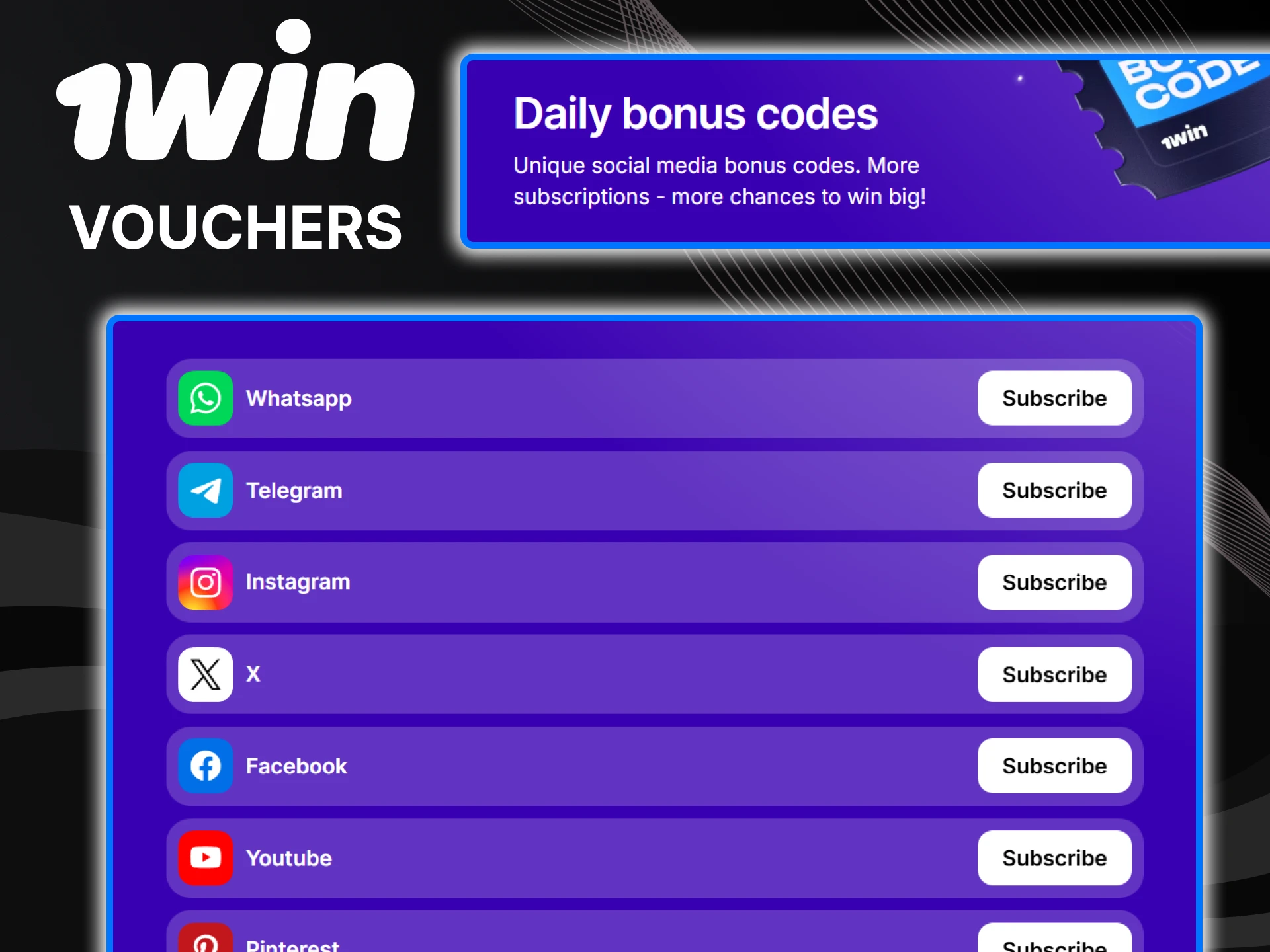 Free vouchers for promo codes are posted by 1win on its social networks.