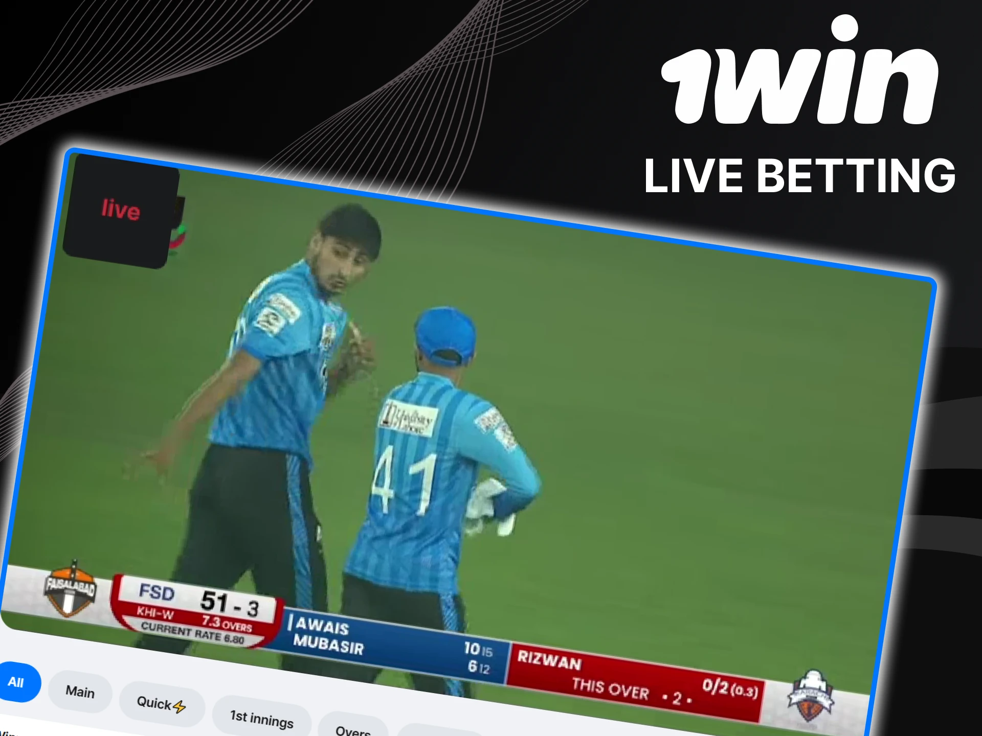 Watch live cricket events for 1win betting.