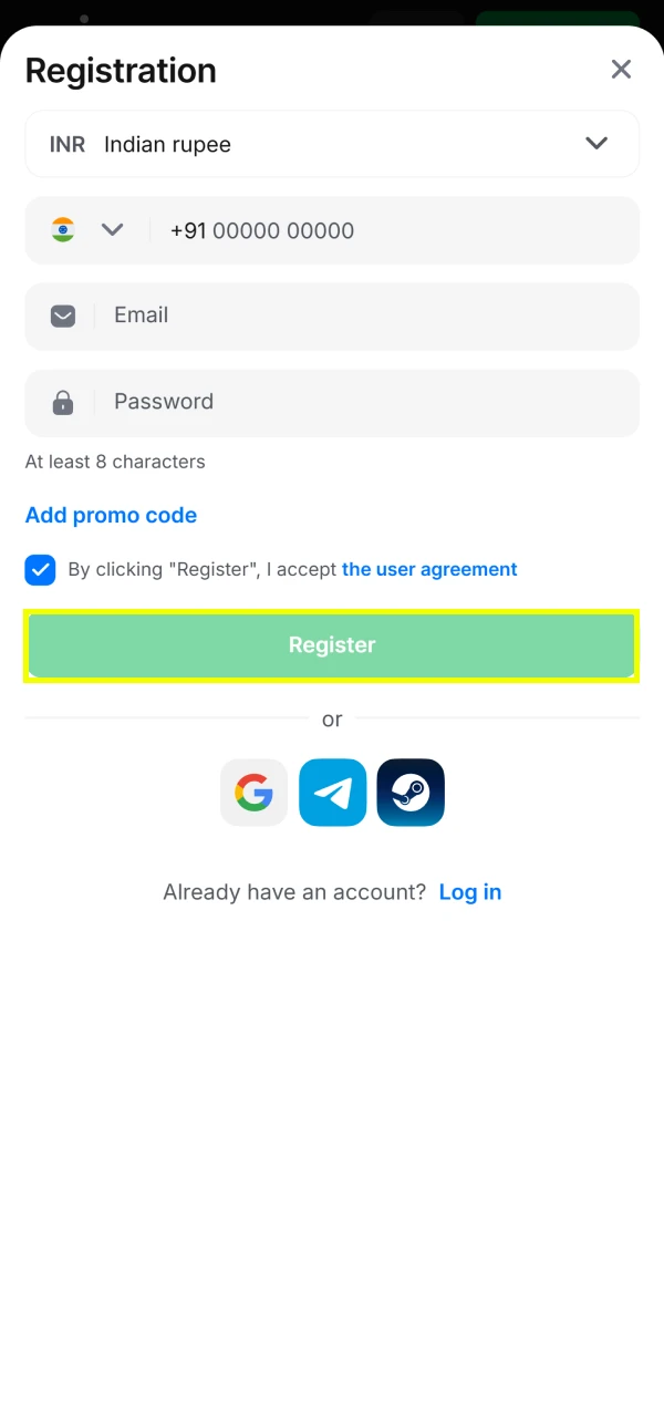 Complete your registration at 1win for cricket betting.