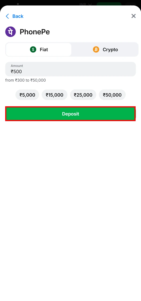 Complete your deposit in the 1win app.