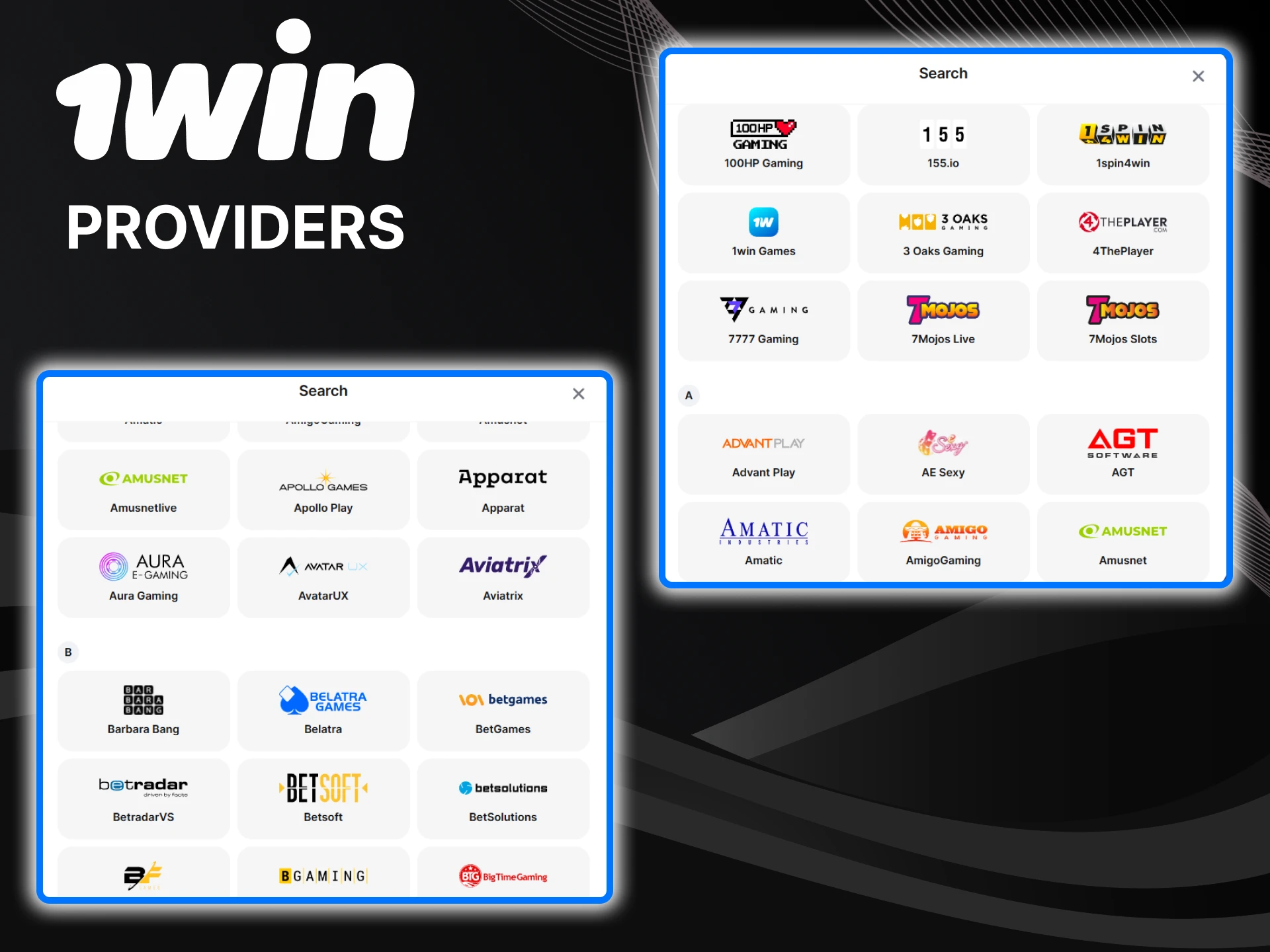 All the best casino game providers are on the 1win website.